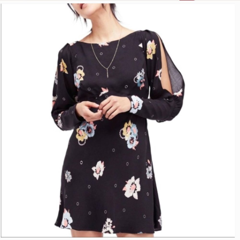 Free People washed black floral print mini dress